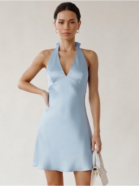 wild fable Dresses & Skirts - Wild Fable Light Blue Satin Halter Neck Mini Dress Women's XS Party NWT